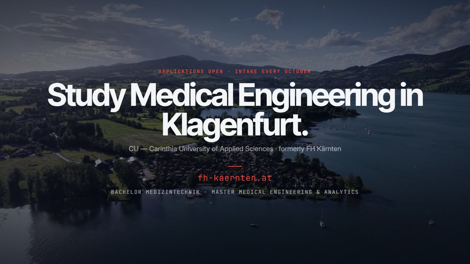 Titelbild des Recruiting-Videos: Study Medical Engineering in Klagenfurt über dem Wörthersee